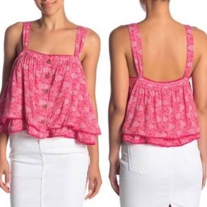 Free People Pink Floral Flowy Cropped Tank Top